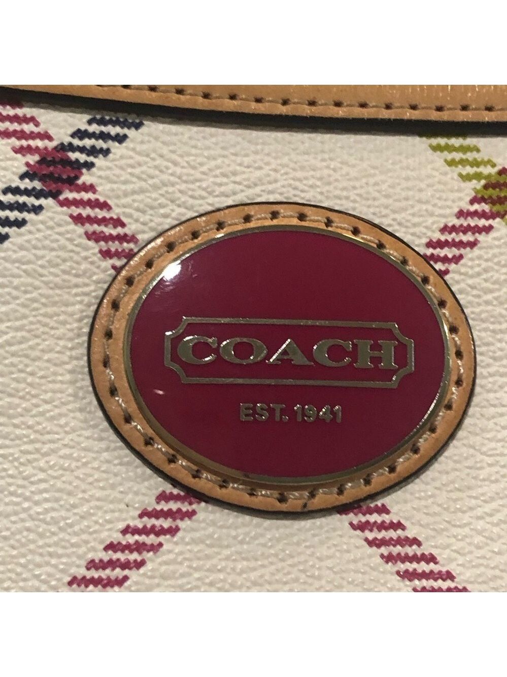 Coach Factory Peyton diagonal tattersall plaid shoulder crossbody zipper close - Picture 3 of 15